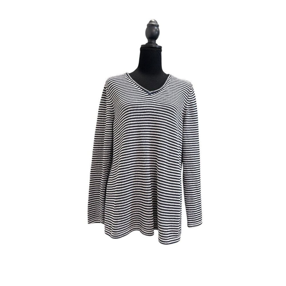 J McLaughlin Blue/White Stripe V-Neck Long Sleeve Knit Sweater Top XL
